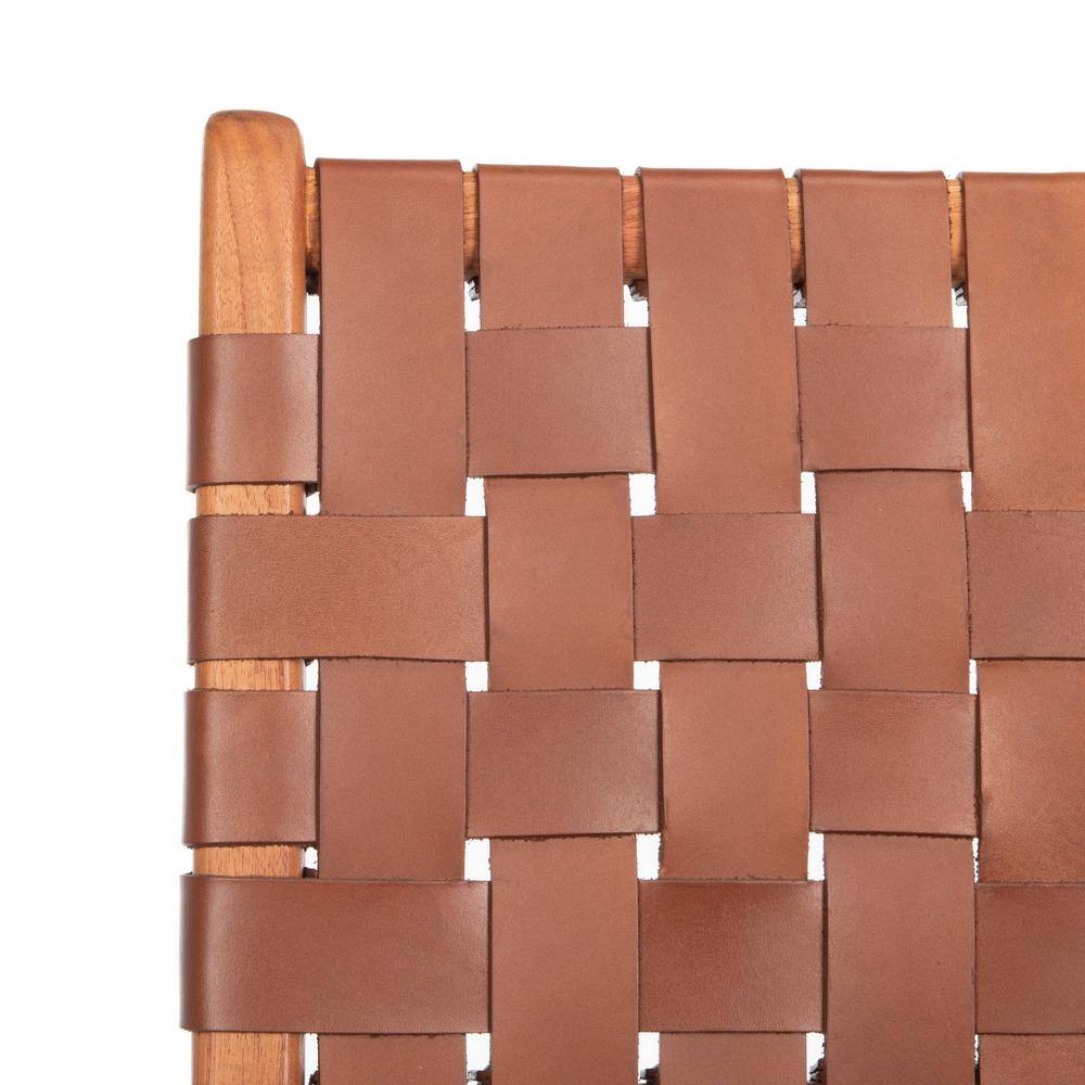 Cognac and Natural Woven Leather Side Chairs, Set of 2