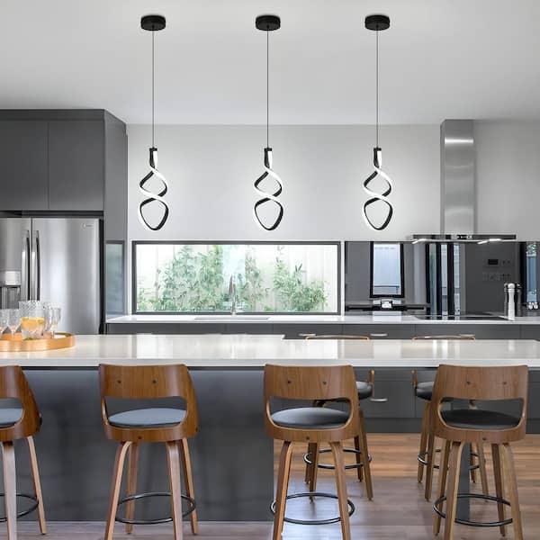 15W Black Modern Integrated LED Pendant Light Eye Friendly Hanging for Bedroom Dining Room Foyer