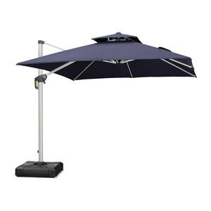 9 ft. Square Double-top Umbrella Aluminum Umbrella Cantilever Patio Umbrella for Garden Deck Backyard Pool in Navy Blue