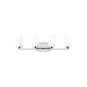 Franport 29 in. 4-Light Chrome Traditional Chic Wall Bathroom Vanity Light with Etched White Glass Shades