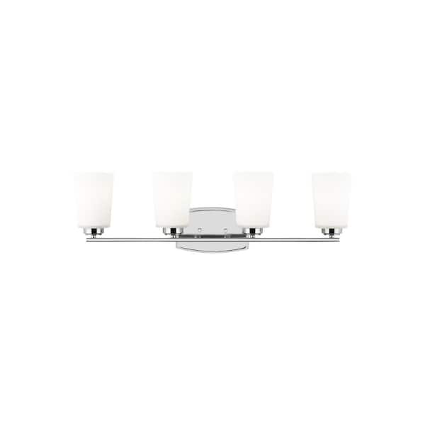 Generation Lighting Franport 29 in. 4-Light Chrome Traditional Chic Wall Bathroom Vanity Light with White Glass Shades and LED Bulbs