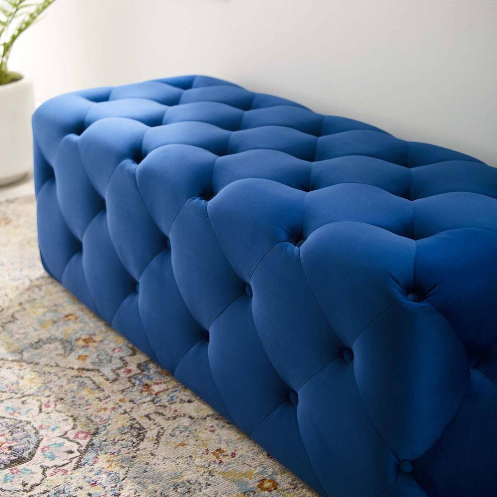 Navy 48-inch Luxe Velvet Tufted Entryway Bench with Dense Foam Padding