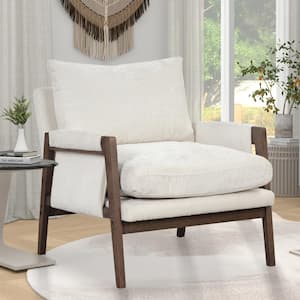 White Mid-Century Modern Velvet Accent Arm Chair for Living Room, Bedroom, Studio