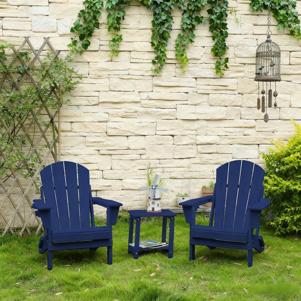 3-Piece Adirondack Chair Set Outdoor HDPE Folding Weather Resistant Adirondack Chair with Side Table in Navy Blue price history on PriceWatchPro