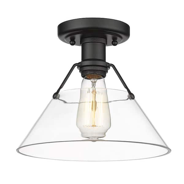 Golden Lighting Orwell 10 in. 1-Light Matte Black with Clear Glass Shade Flush Mount