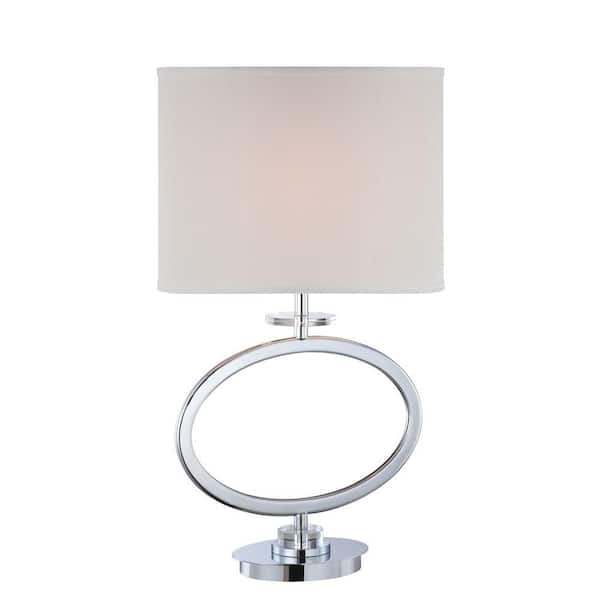 Illumine 28 in. White Table Lamp with White Fabric Shade