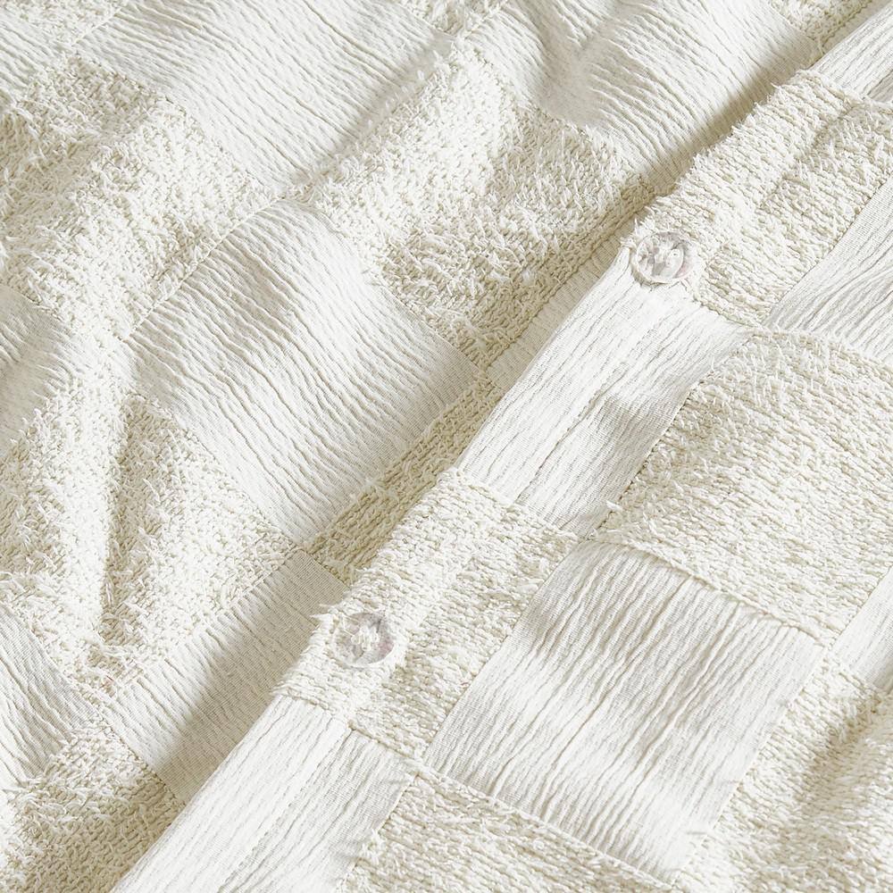 Cream Textured Checkered Queen Duvet Cover Set