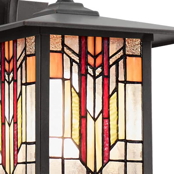 Red Tiffany Style Stained Glass shops and Black Satin Outdoor Wall Sconce 16in