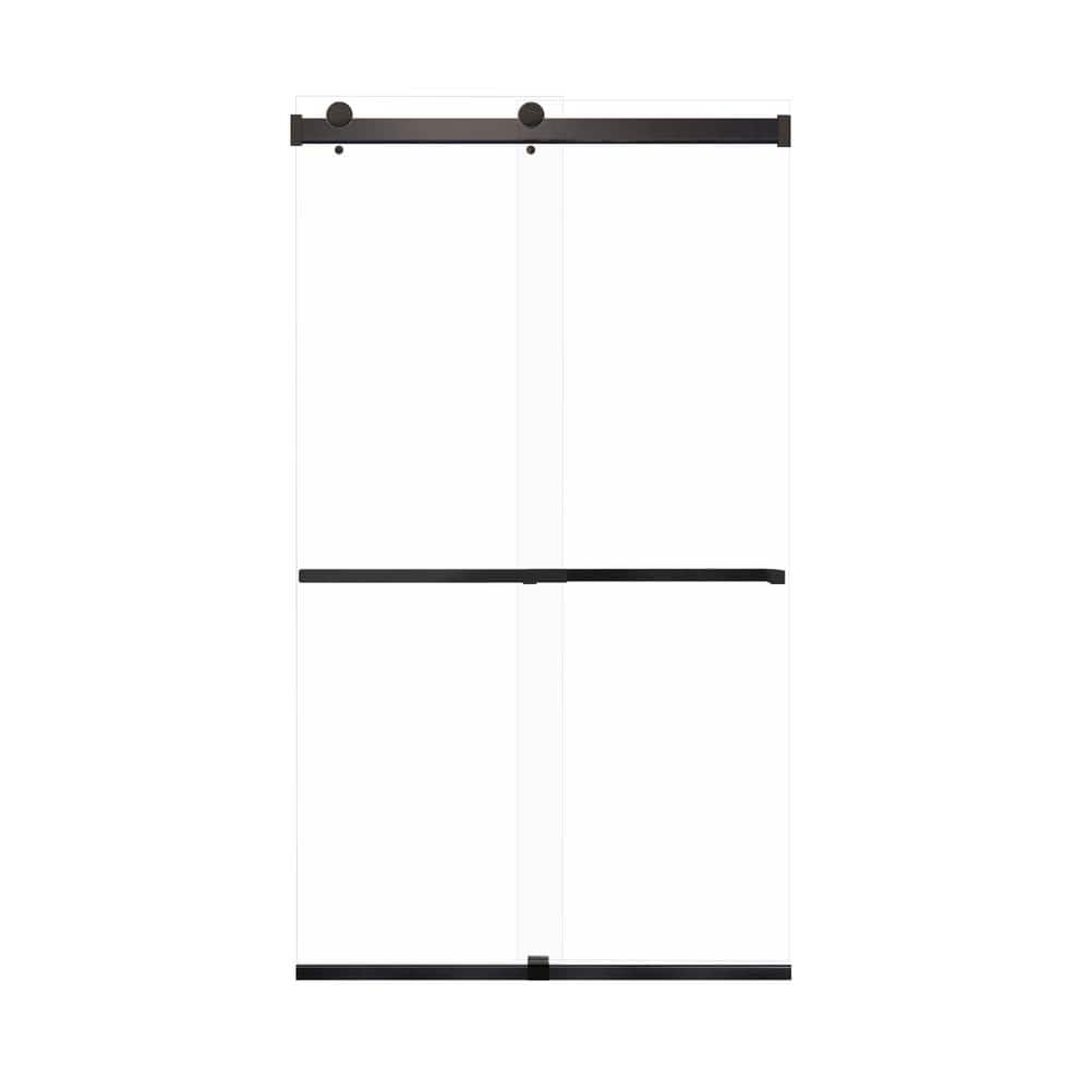 Transolid Brianna 48 in. W x 80 in. H Sliding Frameless Shower Door in Matte Black Finish with Clear Glass