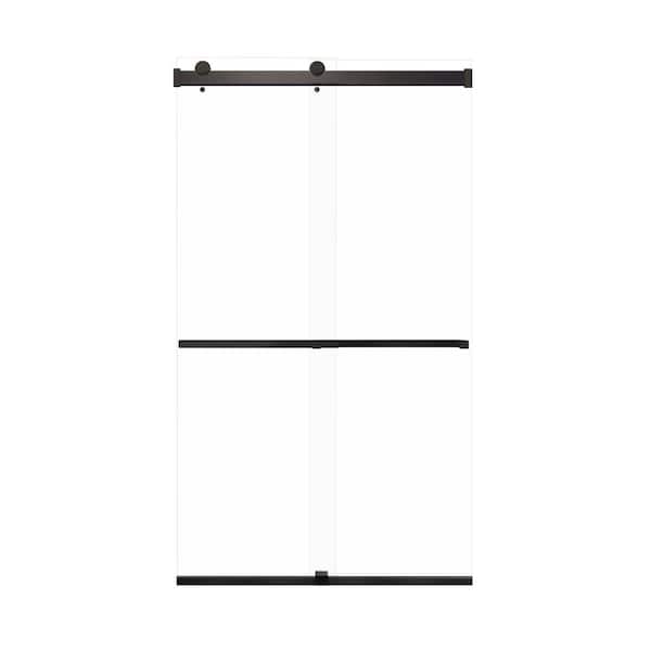 Transolid Brianna 48 in. W x 80 in. H Sliding Frameless Shower Door in Matte Black Finish with Clear Glass