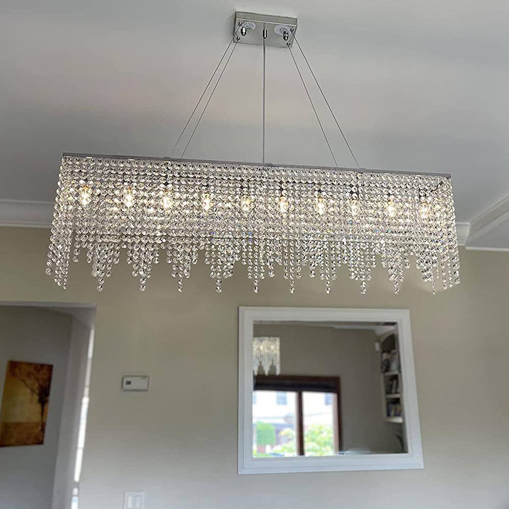 RICHARDERY 48 in. Modern 10Light Chrome Crystal Chandelier Rectangle