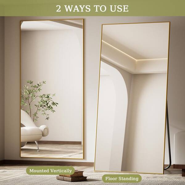 XRAMFY 30 in. W x 71 in. H Gold Rectangular Modern Aluminum Framed