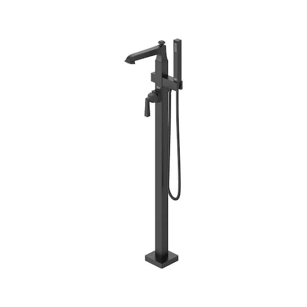 Town Square S Single-Handle Freestanding Tub Filler for Flash Rough-In Valve with Hand Shower in Matte Black