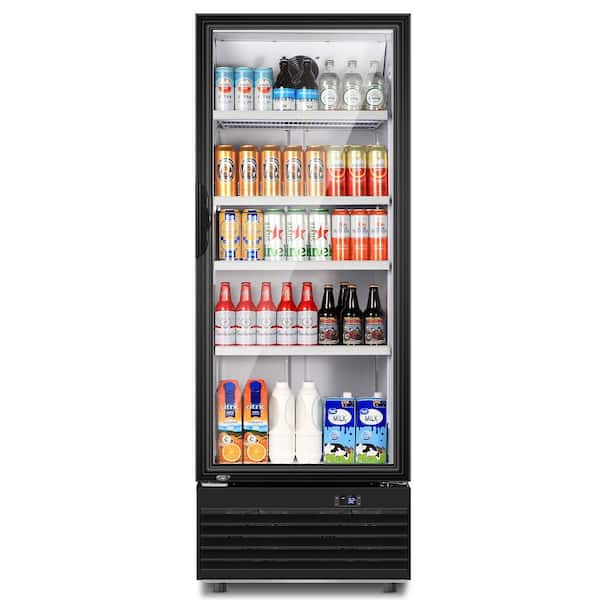 SOZT Commercial Display Refrigerator 12.5 cu. ft. Glass Door Merchandiser with LED Lighting and Adjustable Shelves in Black