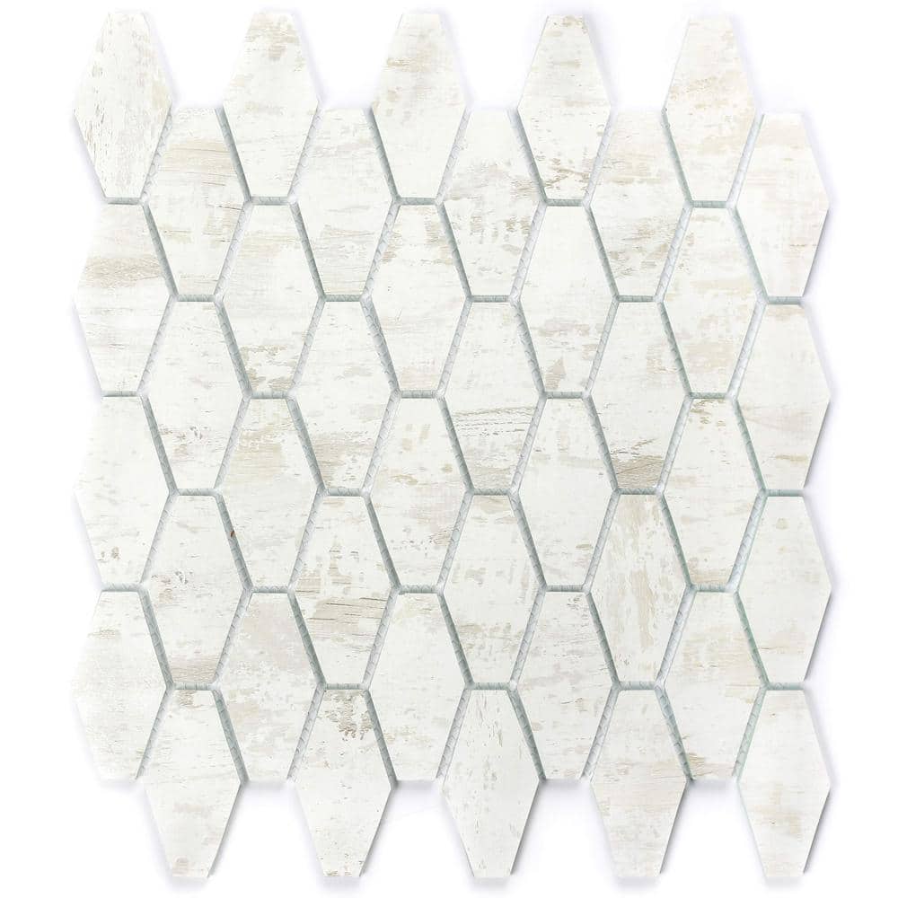 ABOLOS French Country Birch Hexagon Mosaic 11.1 in. x 11.29 in. Wood Look Glass Decorative Wall Tile (10 sq. ft./Case), Birch wood look/High Resolution -  GHMMSCEHE-BW
