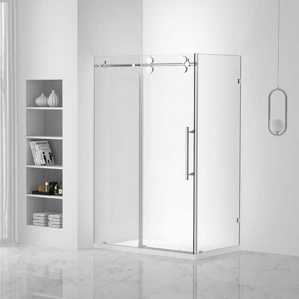 Sartodoors 60 in. W x 74.25 in. H Sliding Frameless Corner Shower Enclosure in Polished Chrome