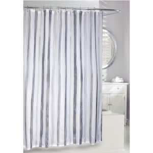 71 x 71 in. Grey/White Watercolour Stripes Polyester Shower Curtain