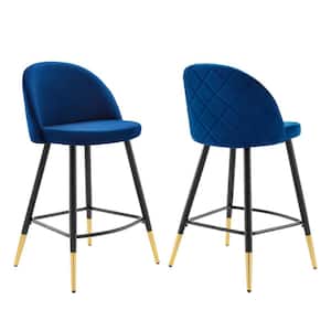 Cordial 36.5 in. Navy Low Back Counter Stool Counter Stool with Velvet Seat (Set of 2)