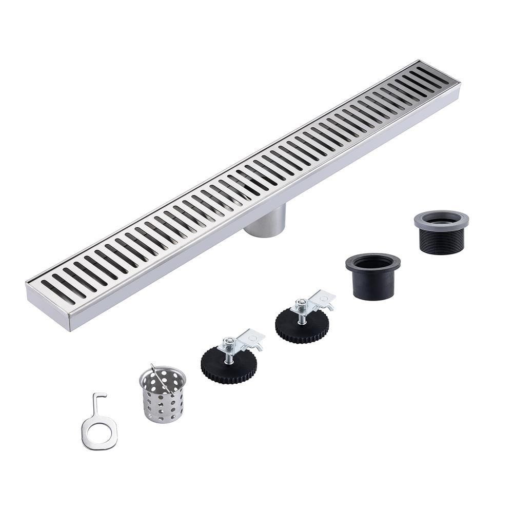 RAINLEX 24 in. Stainless Steel Linear Shower Drain with Square Pattern ...