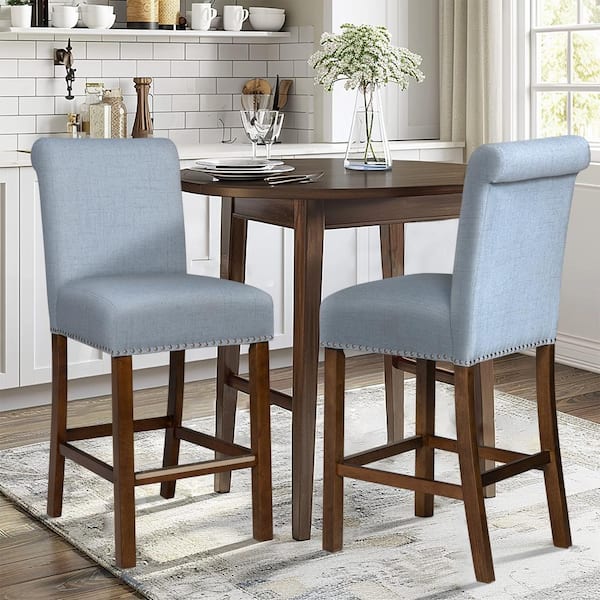 Aubrey 25.75 in. Light Blue Wood Counter Stool (Set of 2)