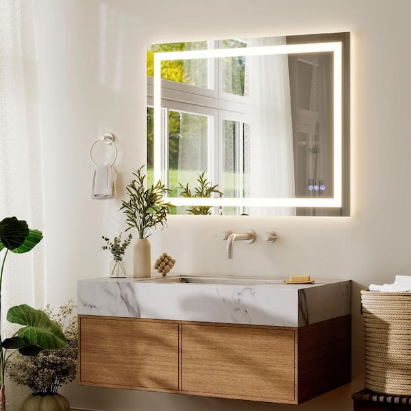 Morden White 30 in. W x 36 in. H LED Light Rectangle Aluminum Alloy Framed Vanity Wall Mirror
