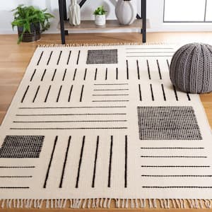 Kilim Ivory/Black Doormat 3 ft. x 5 ft. Striped Geometric Solid Color Area Rug