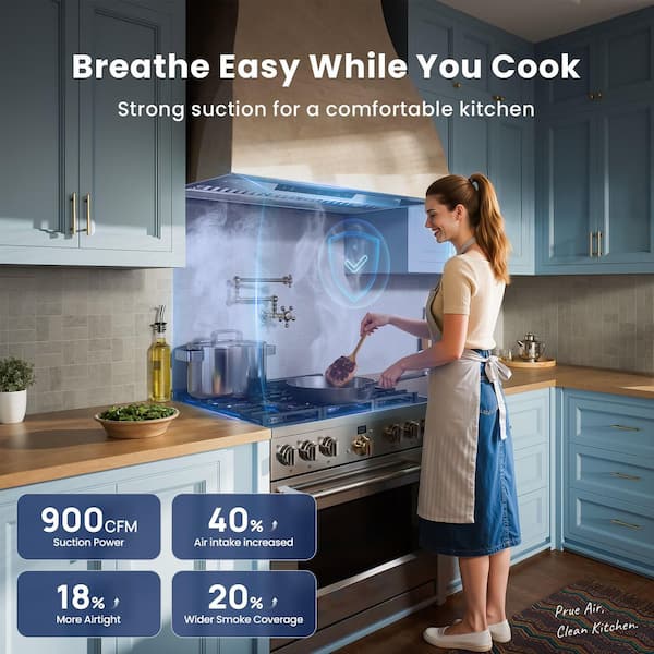 42 in. 900 CFM Convertible Insert Range Hood in Stainless Steel with LED, 3-Speed and Gesture Control