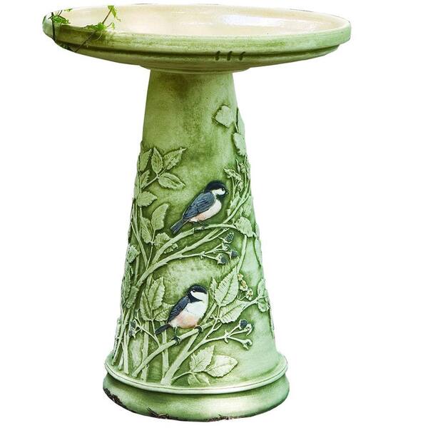 Burley Clay Chickadee Hand-Painted Glazed Interior Birdbath Set