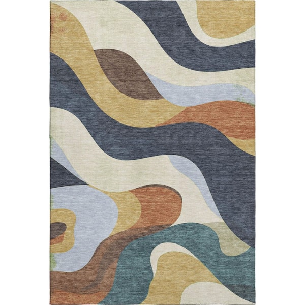 Mayfield Premium Machine Washable Abstract AMF2186 Gold 5 ft. x 7 ft. 6 in. Area Rug