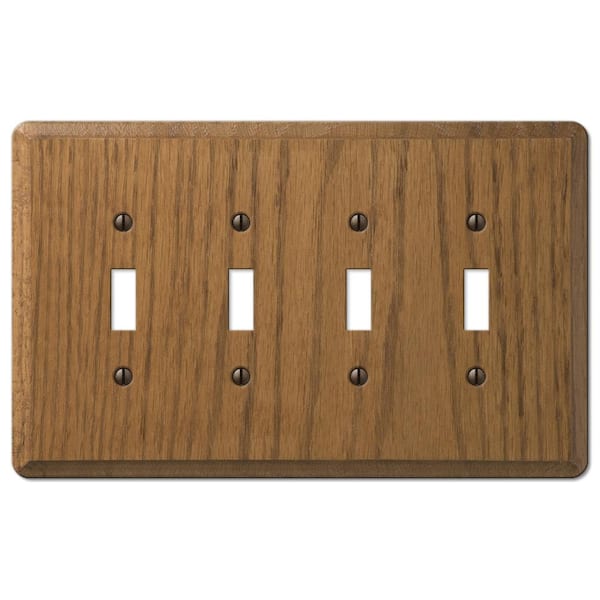 AMERELLE Contemporary 4 Gang Toggle Wood Wall Plate - Medium Oak