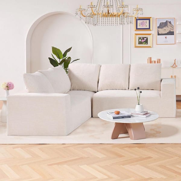 SKYSHALO Modular Sectional Sofa, Cloud Sectional Couch with High Rebound Sponge and Density, L Shaped Sofa Seat White Cushion