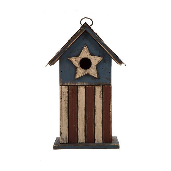 Glitzhome 11.81 in. H Solid Wood Distressed Birdhouse