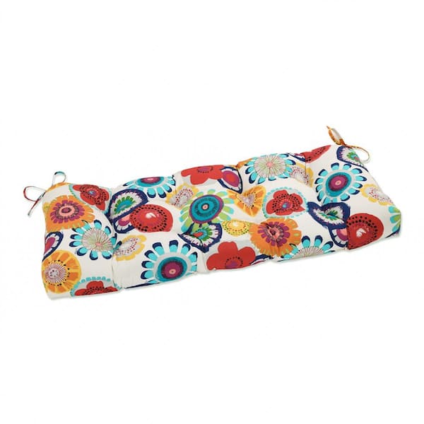 Pillow Perfect Floral Rectangular Outdoor Bench Cushion in Blue