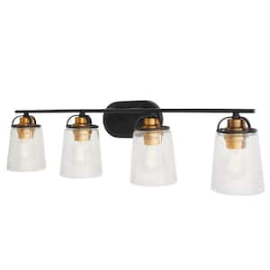 OLDE BRONZE AND GLASS 4 LIGHT BATH WALL 32" X 9" 