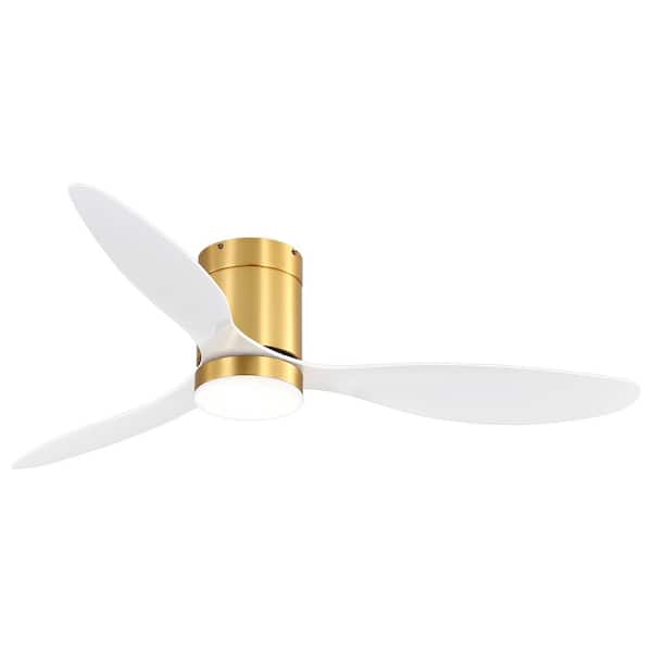 Breezary Sawyer II 52 in. Integrated LED Indoor Gold White-Blade Ceiling Fans with Light and Remote Control Included