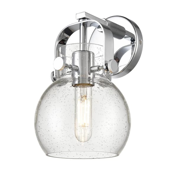 Innovations Pilaster II Sphere 6.5 in. 1-Light Polished Chrome Wall Sconce with Glass Shade