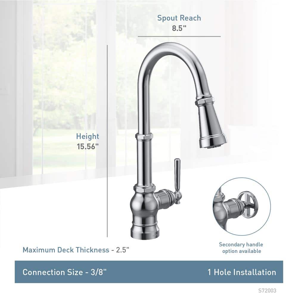 Sleek 17" Chrome Transitional Kitchen Faucet with Pull-out Spray