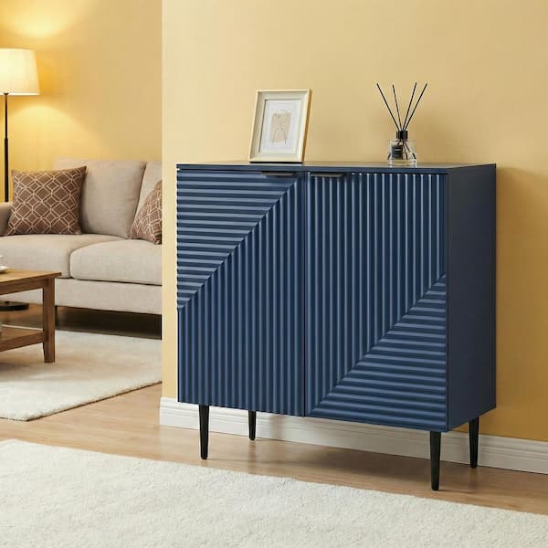 Qualler Navy Blue 35 in. Accent Cabinet with Adjustable Shelves