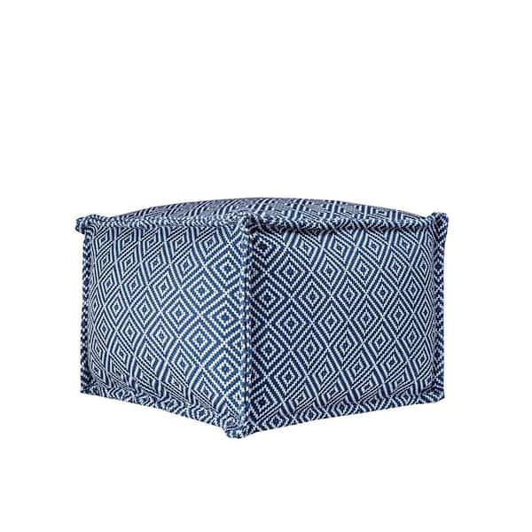 nuLOOM Amalfi Aztec Print Indoor/Outdoor Filled Ottoman Blue Square Pouf