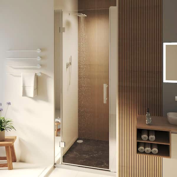 28 in. to 30 in. W x 72 in. H Pivot Hinged Swing Frameless Shower Door in Chrome with Clear Glass