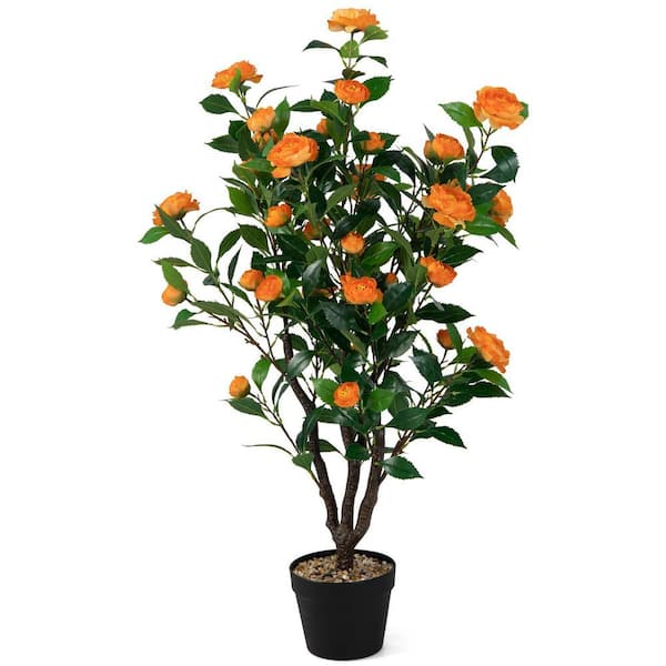 3.3 ft. Yellow Artificial Camellia Tree for Indoor and Outdoor
