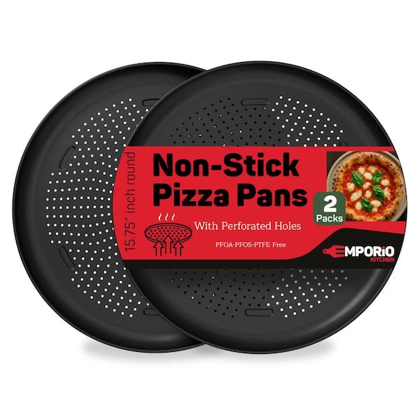 Nonstick Pizza Pan 2-Pack 16 in. Round Carbon Steel Pizza Tray, Oven Safe 450°F, Dishwasher Safe, Gray Coating