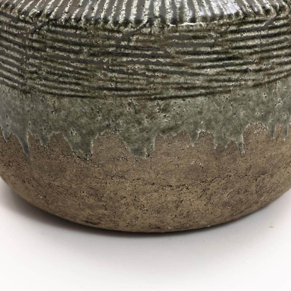 Rustic Brown and Gray Ceramic Round Vase, 8.1-Inch Tall