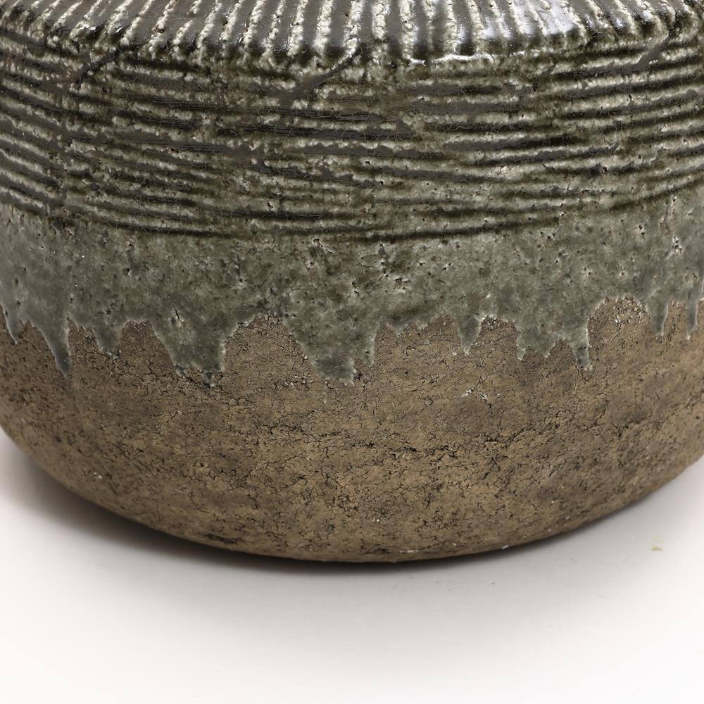 Rustic Brown and Gray Ceramic Round Vase, 8.1-Inch Tall