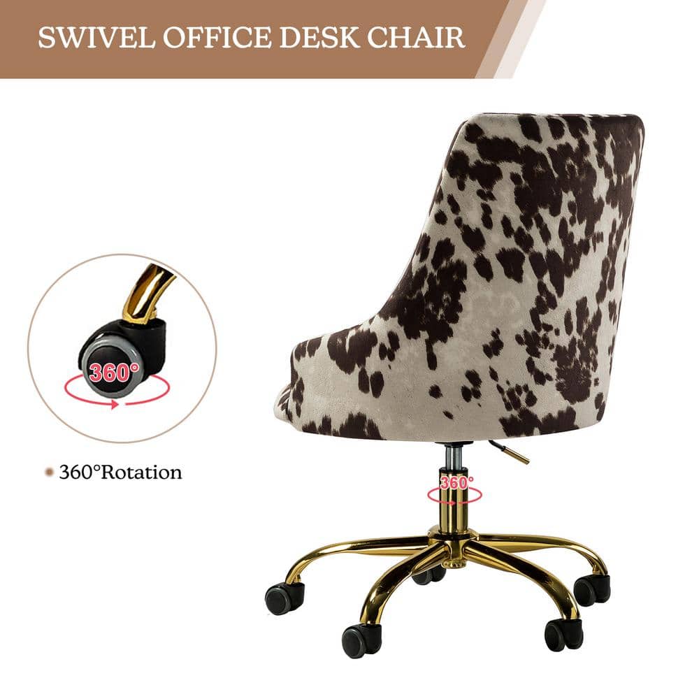 Ergonomic Swivel Task Chair in Cowhide Fabric with Metal Base