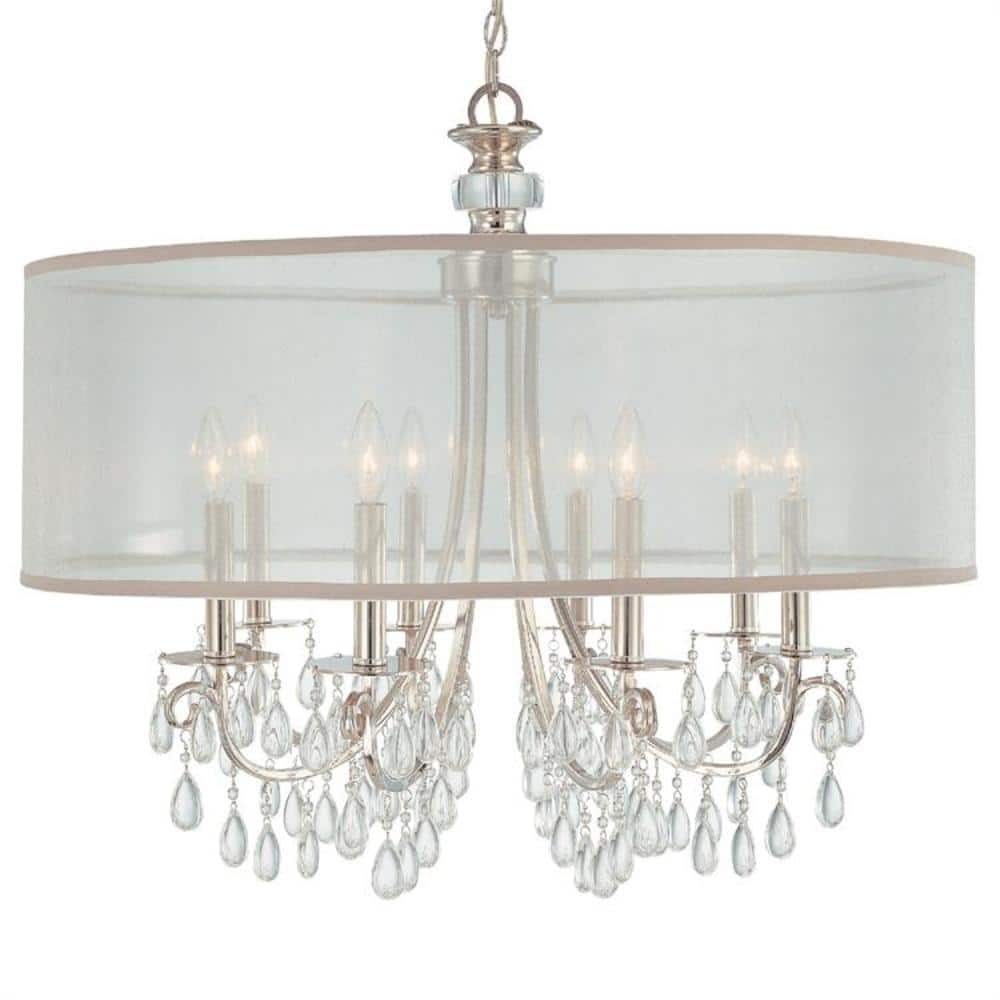 Hampton 8-Light Polished Chrome Chandelier with Silk Drum Shade