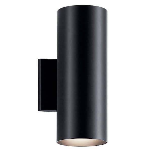 KICHLER Independence 12 in. 2-Light Black Outdoor Hardwired Wall Cylinder Sconce with No Bulbs Included (1-Pack)