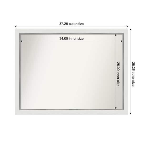 Amanti Art Medium Rectangle Satin White Silver Casual Mirror (28 in. H x 37 in. W)