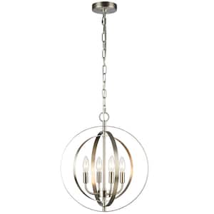4-Light Modern Brushed Nickel Indoor Globe Pendant Light Uplight Candlestick Chandelier Adjustable Height Ceiling Light