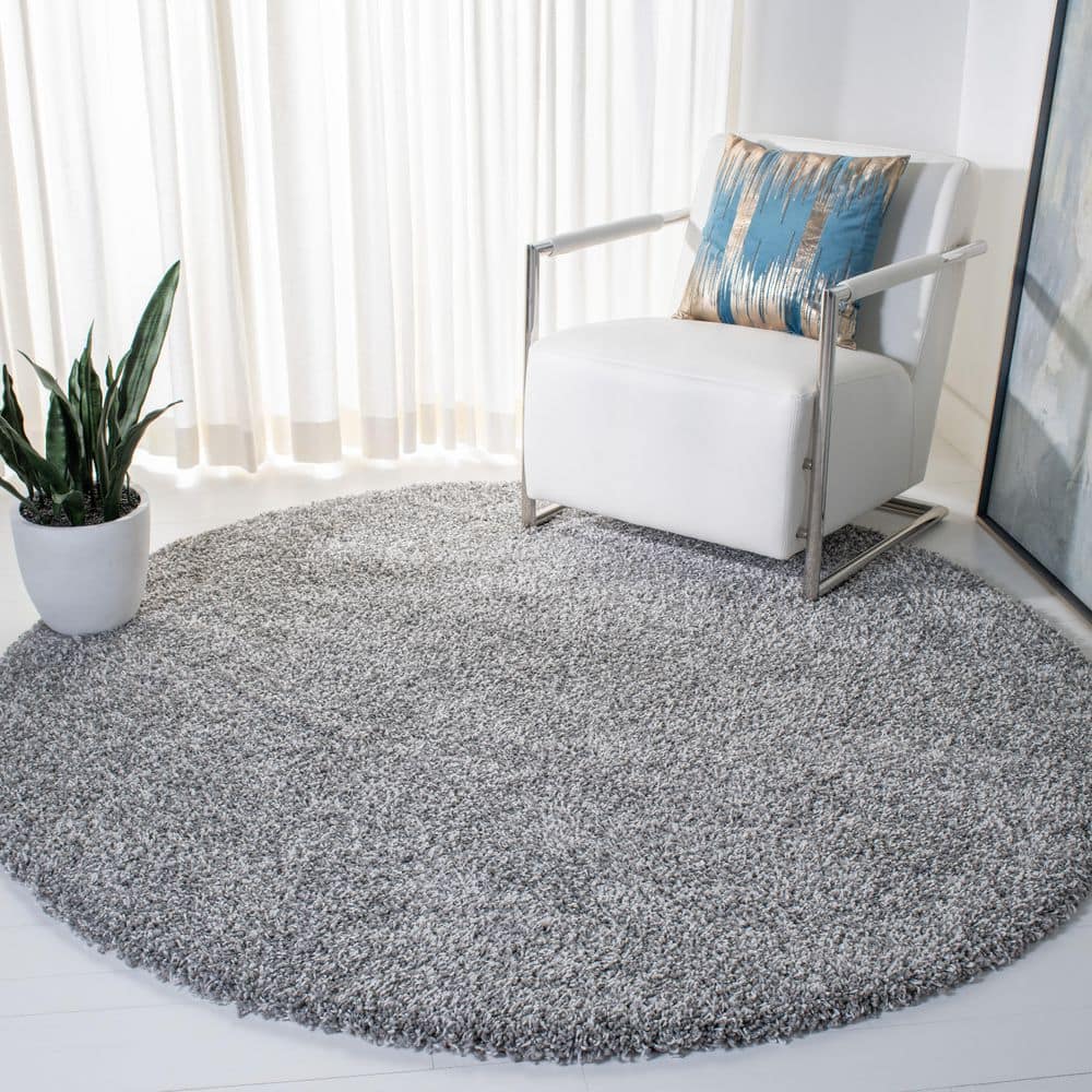 Gray Round Synthetic Shag Area Rug, 6'7"